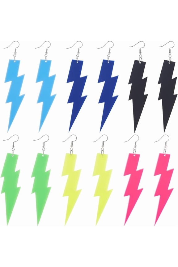 6 Pairs Lightning Bolt Earrings Neon Earrings for Women 80 Earrings Neon Earrings for Glow Party Retro Pendant Acrylic Drop Dangle for 80's Outfit Party Accessories Mixed Color