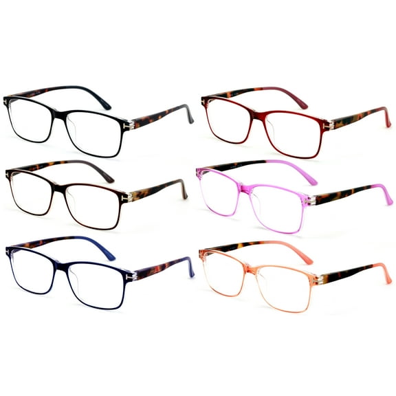 6 Pairs Lightweight Slim Comfortable Readers - Tortoise Temple Clear Lens Reading Glasses Men Women 7018 +2.50