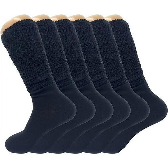 6 Pairs Lightweight Slouch Knee High Socks with Thin Sole (Black)