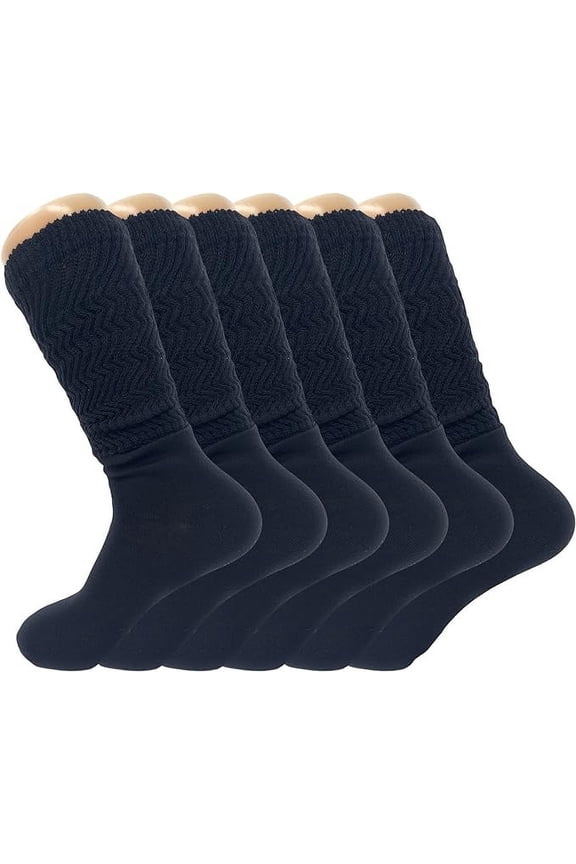 6 Pairs Lightweight Slouch Knee High Socks with Thin Sole (Black)