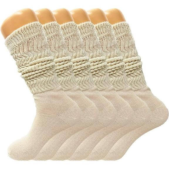 6 Pairs Lightweight Slouch Knee High Socks with Thin Sole (Ecru)