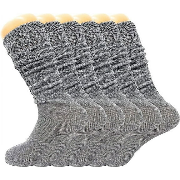 6 Pairs Lightweight Slouch Knee High Socks with Thin Sole (Gray)