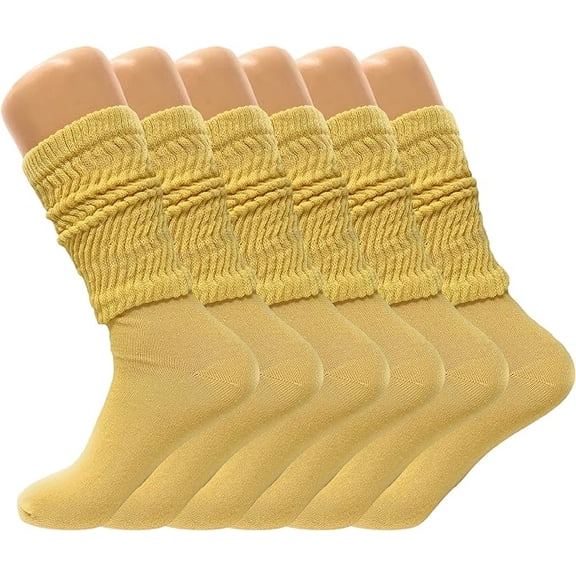 6 Pairs Lightweight Slouch Knee High Socks with Thin Sole (Limone)