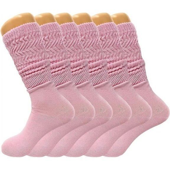 6 Pairs Lightweight Slouch Knee High Socks with Thin Sole (Pink)