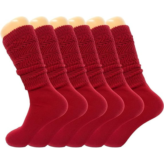6 Pairs Lightweight Slouch Knee High Socks with Thin Sole (Red)