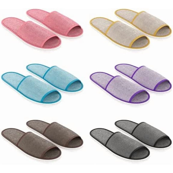 6 Pairs Linen Slippers for Men & Women - One Size Indoor Outdoor Anti-Slip Breathable Soft Fabric Slippers for Hostel, Hotel, Spa, Airplane, House