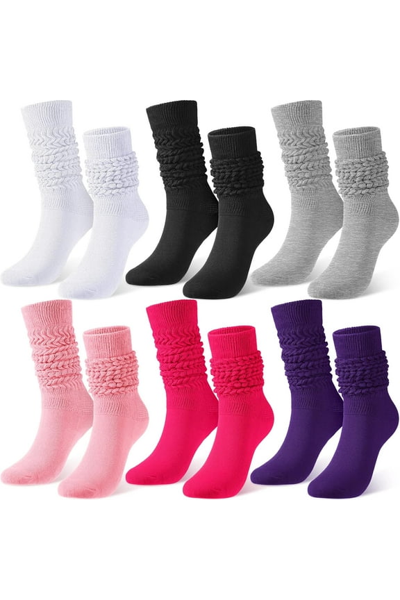 6 Pairs Long Slouch Socks for Women Soft Thick Stacked Socks Scrunch Socks Size 9 to 11