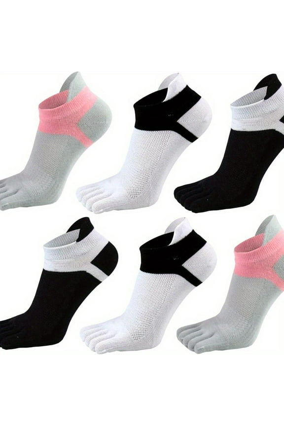 6 Pairs Low Cut Five Fingers Toe Socks Breathable Casual Athletic Ankle Sock for Men Women