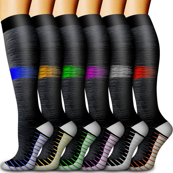 6 Pairs Medical Sport Compression Socks - 15-20mmHg Graduated Knee-High Support for Men & Women, Ideal for Soccer, Running, and Nurses