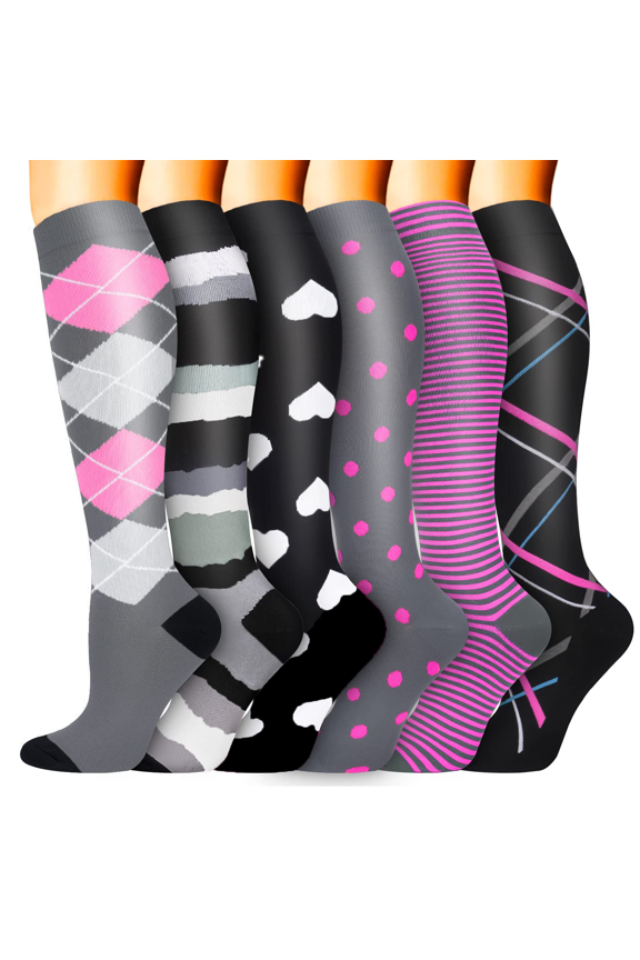6 Pairs Medical Sport Compression Socks - 15-20mmhg Graduated Knee-High Support for Men & Women, Ideal for Soccer, Running, and Nurses