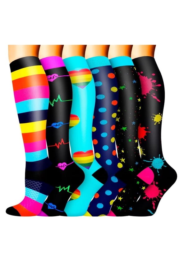 6 Pairs Medical Sport Compression Socks - 15-20mmhg Graduated Knee-High Support for Men & Women, Ideal for Soccer, Running, and Nurses