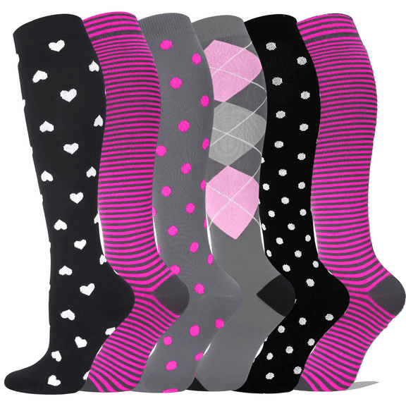 6 Pairs Medical Sport Compression Socks - 15-20mmhg Graduated Knee-High Support for Men & Women, Ideal for Soccer, Running, and Nurses