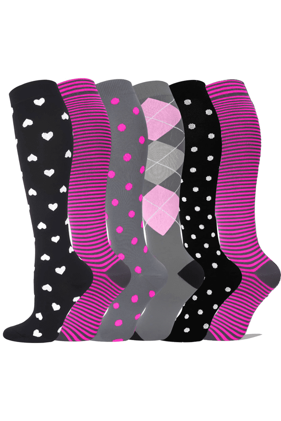 6 Pairs Medical Sport Compression Socks - 15-20mmhg Graduated Knee-High Support for Men & Women, Ideal for Soccer, Running, and Nurses