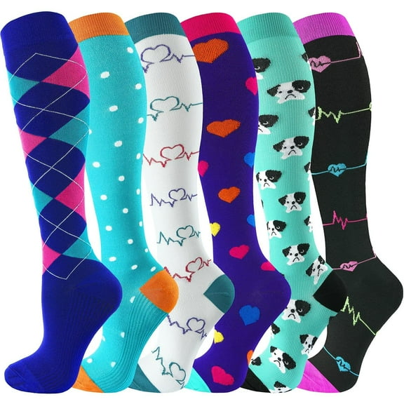 6 Pairs Medical Sport Compression Socks - 15-20mmhg Graduated Knee-High Support for Men & Women, Ideal for Soccer, Running, and Nurses