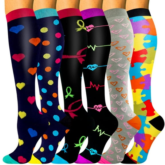 6 Pairs Medical Sport Compression Socks - 15-20mmhg Graduated Knee-High Support for Men & Women, Ideal for Soccer, Running, and Nurses
