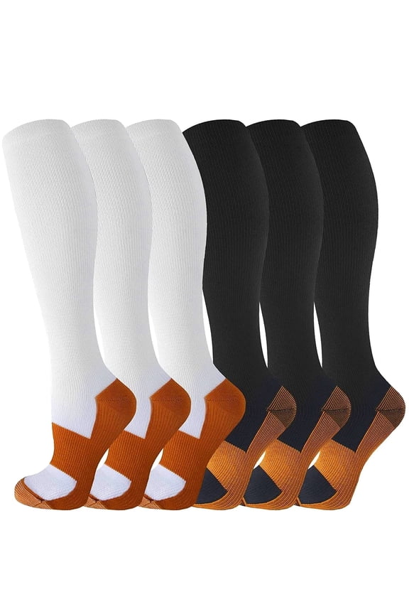 6 Pairs Medical Sport Compression Socks - 15-20mmhg Graduated Knee-High Support for Men & Women, Ideal for Soccer, Running, and Nurses