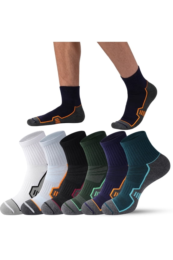 Men's 6 Pairs Cushioned Ankle Athletic Socks Breathable Low Cut for Walking Running Work, Multi-Color Fashion Design (Size 8-10)
