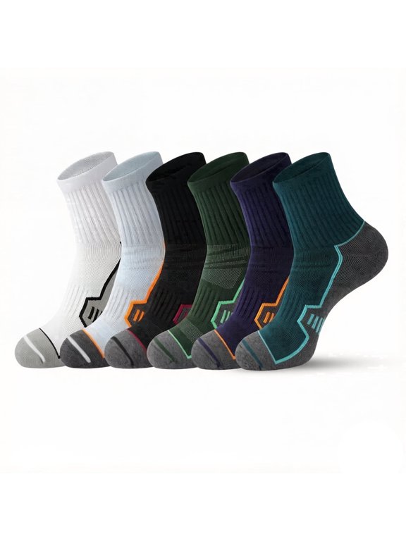 Men's Ankle Running Socks, Cushioned Moisture Wicking, Multicolor, Size 8-10, 6 Pairs
