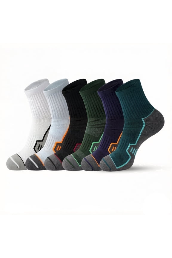 6 Pairs Men Cushioned Athletic Socks,Short Footies Gym Workout Running Socks,Assorted Colors