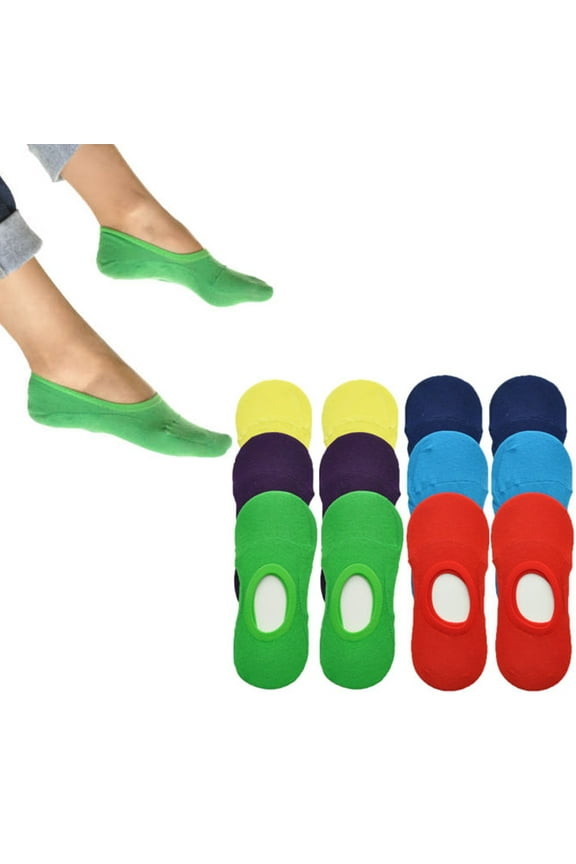 6 Pairs Men Ladies Casual Cotton Loafer Boat Non-Slip Low Cut No Show Socks 9-11