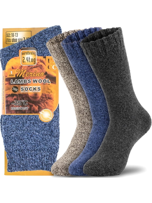 6 Pairs Men Wool Merino Winter Thermal Boot Thick Insulated Heated Socks For Heavy Duty Cold Weather Outdoor Activities Size 10-13