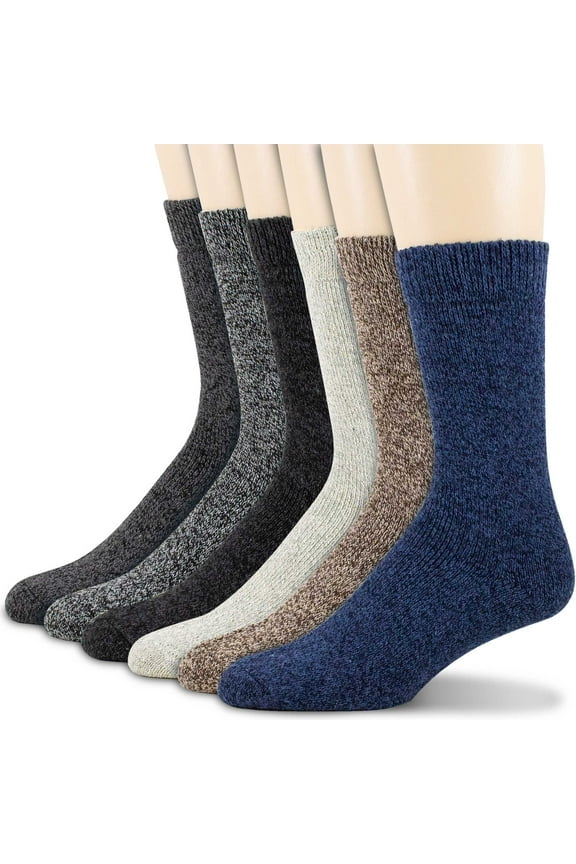 6 Pairs Men Wool Merino Winter Thermal Boot Thick Insulated Heated Socks For Heavy Duty Cold Weather Outdoor Activities Size 10-13