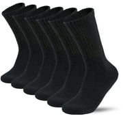 6 Pairs Mens Athletic Cotton Casual Crew Solid Sport Socks Black Size 10-13