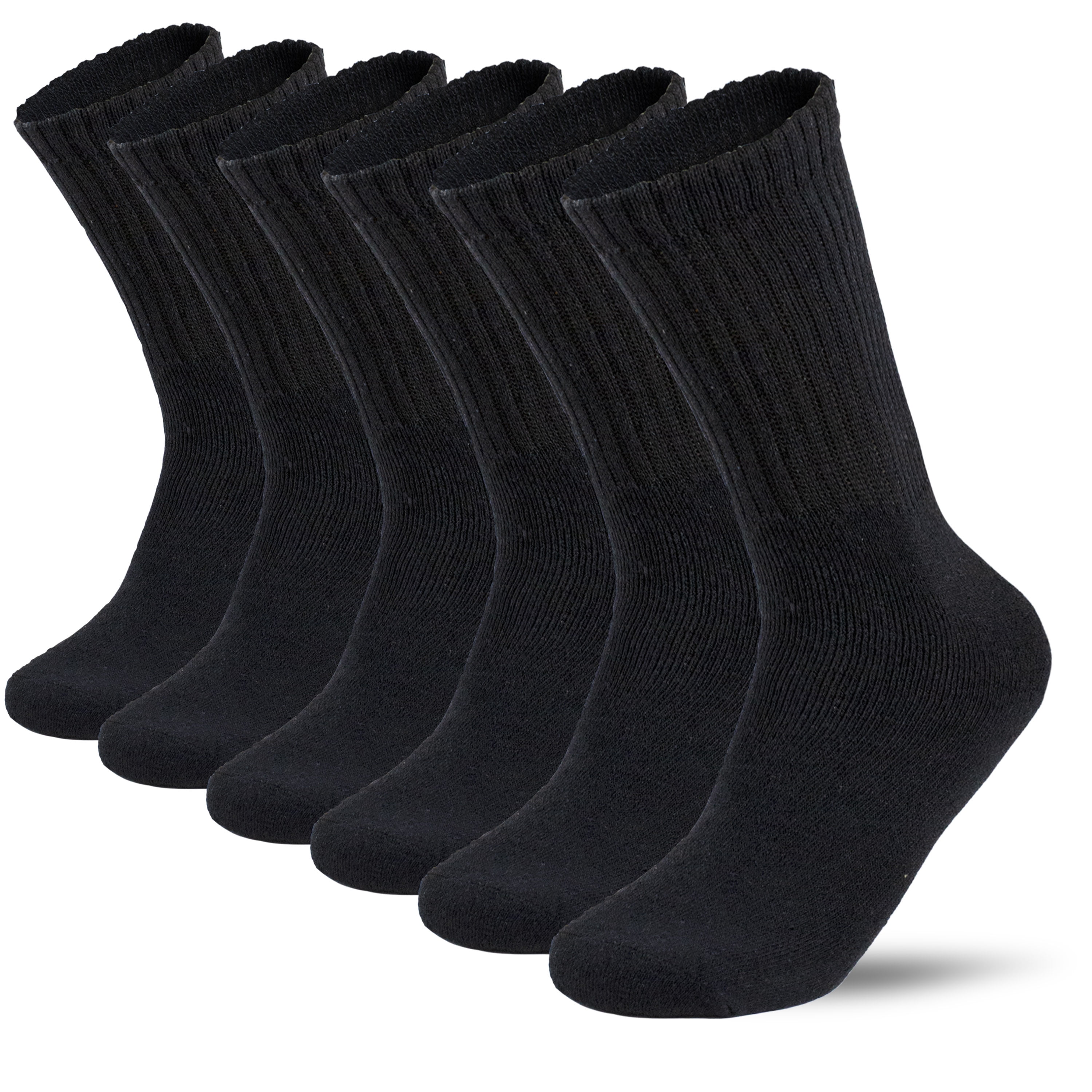 6 Pairs Men's Athletic Cotton Casual Crew Solid Sport Socks Black Size ...