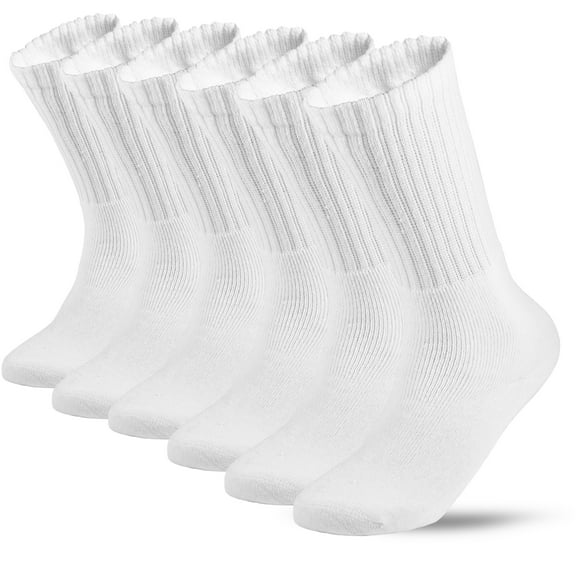 6 Pairs Men's Athletic Cotton Casual Crew Solid Sport Socks White Size 10-13
