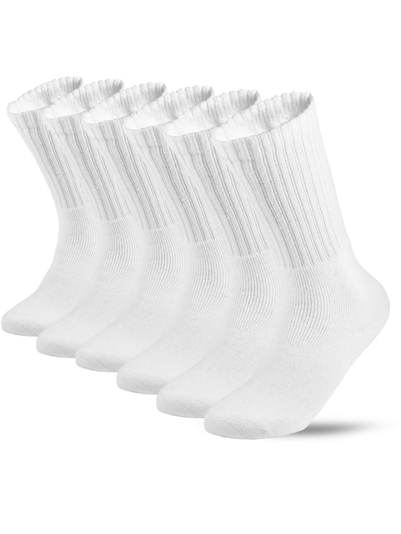 6 Pairs Men's Athletic Cotton Casual Crew Solid Sport Socks White Size 10-13