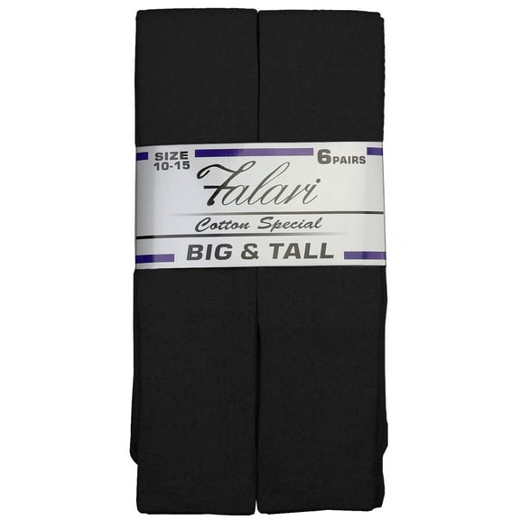 6 Pairs Men's Athletic Tube Socks Over the Calf - 31" Big & Tall 10-15 Black
