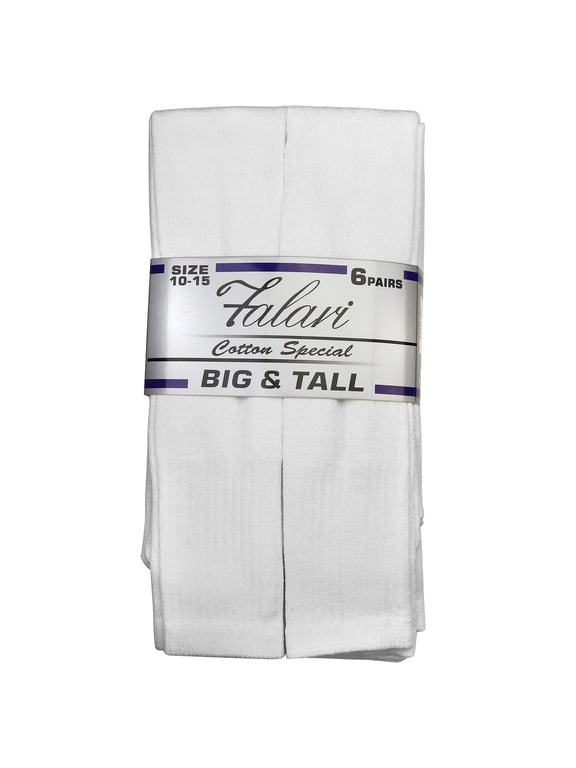 6 Pairs Men's Athletic Tube Socks Over the Calf - 31" Big & Tall 10-15 White