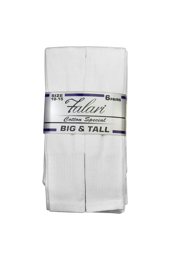 6 Pairs Men's Athletic Tube Socks Over the Calf - 31" Big & Tall 10-15 White