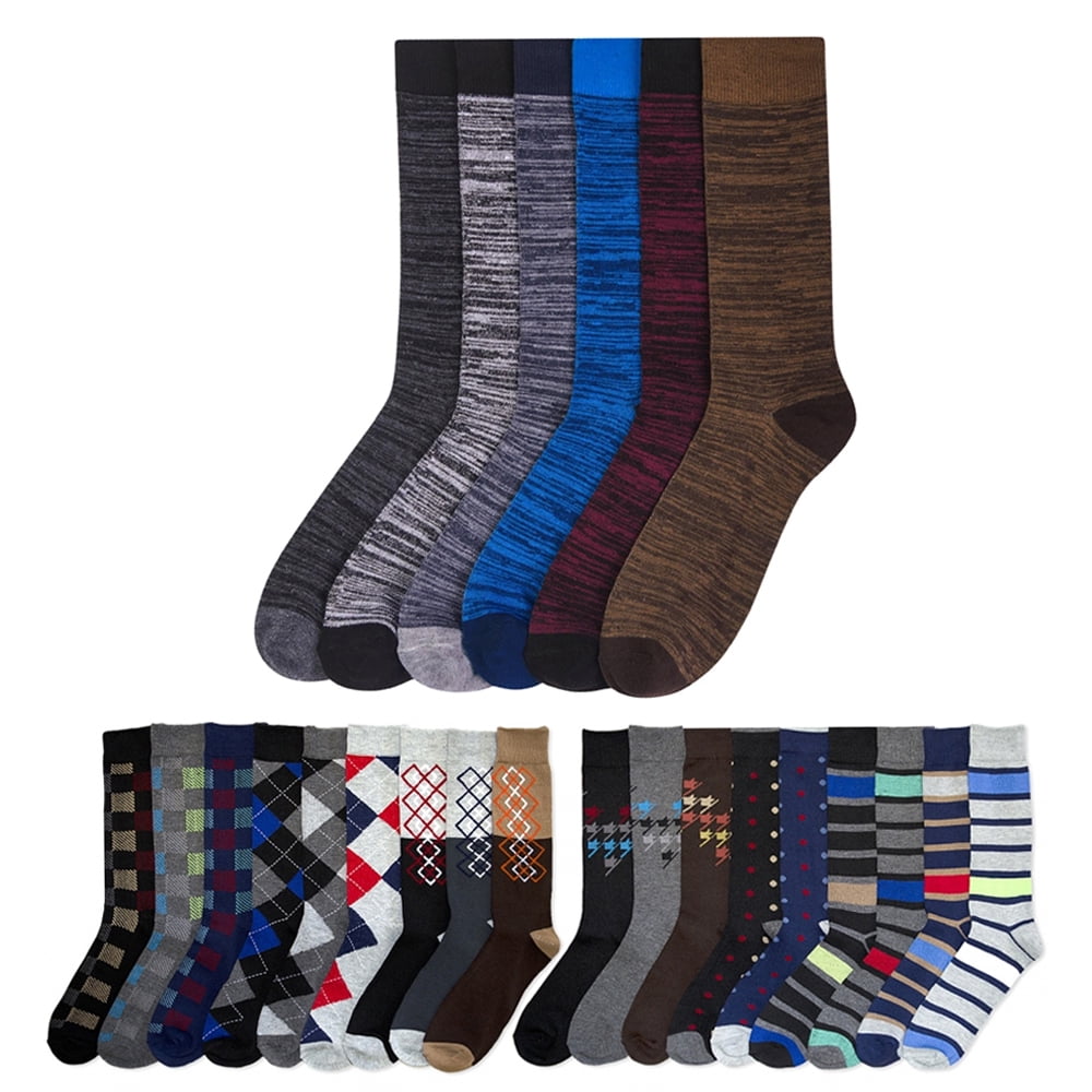 6 Pairs Men's Colorful Dress Socks Fun Funky Assorted Color Patterned