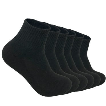 6 Pairs Men's Cotton Solid Black Athletic Cushioned Ankle Quarter Socks Size 10-13