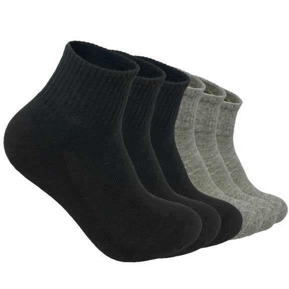 6 Pairs Men's Cotton Solid Black Gray Athletic Cushioned Ankle Quarter Socks Size 10-13