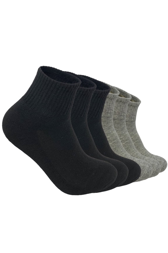6 Pairs Men's Cotton Solid Black Gray Athletic Cushioned Ankle Quarter Socks Size 9-11