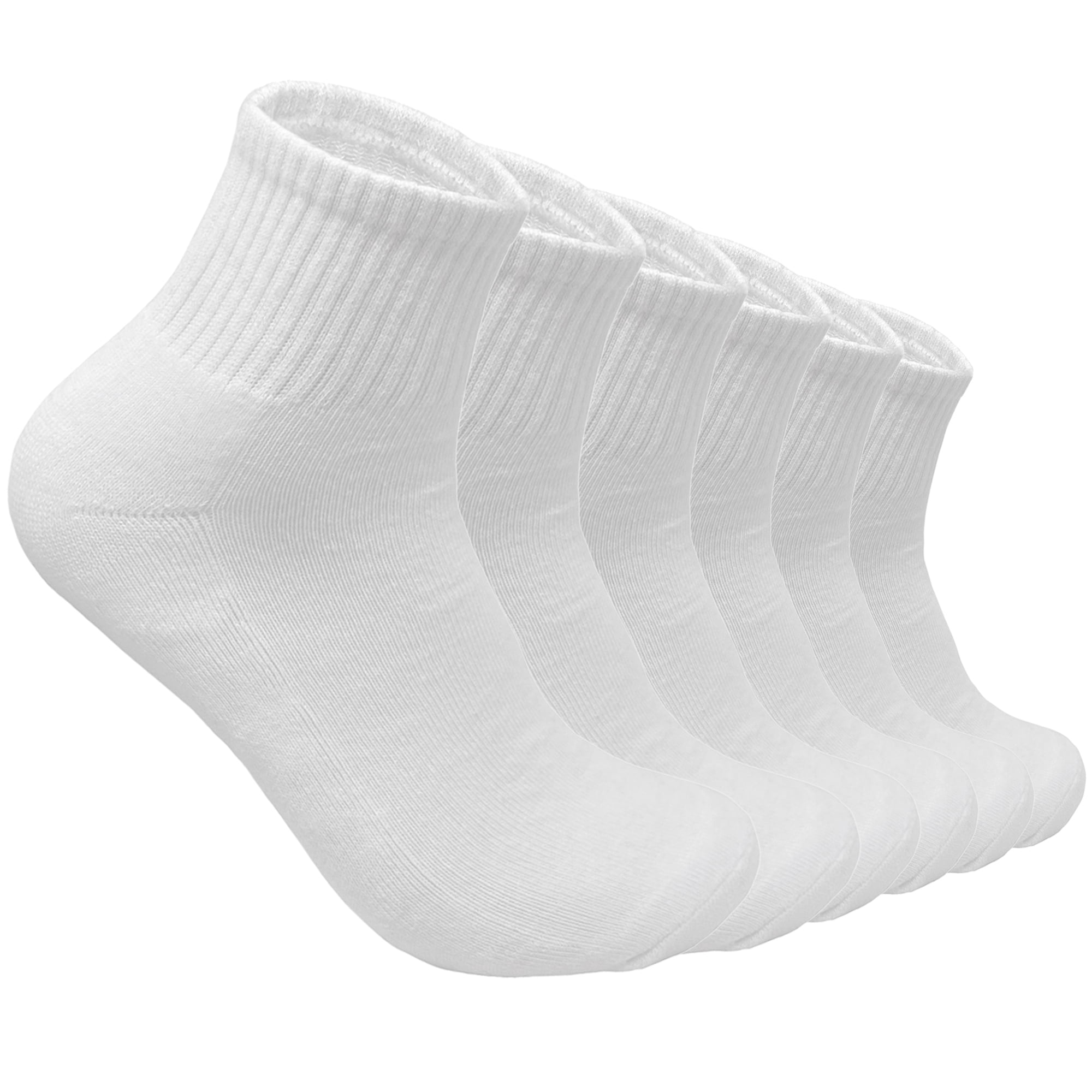 6 Pairs Men's Cotton Solid White Athletic Cushioned Ankle Quarter Socks  Size 9-11
