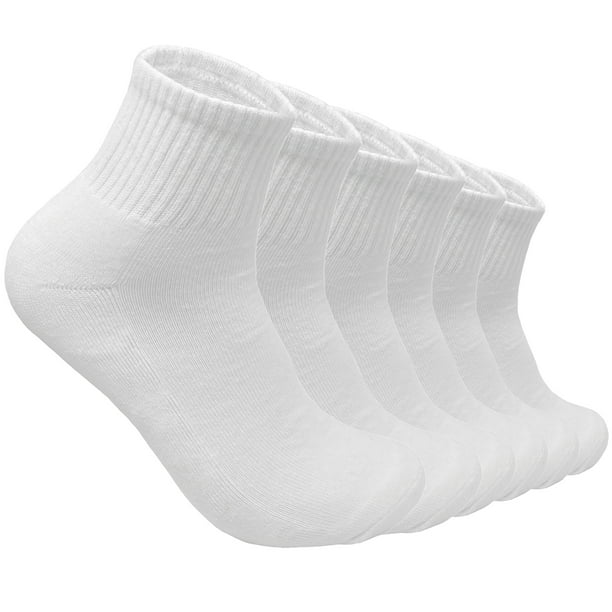 6 Pairs Men's Cotton Solid White Athletic Cushioned Ankle Quarter Socks