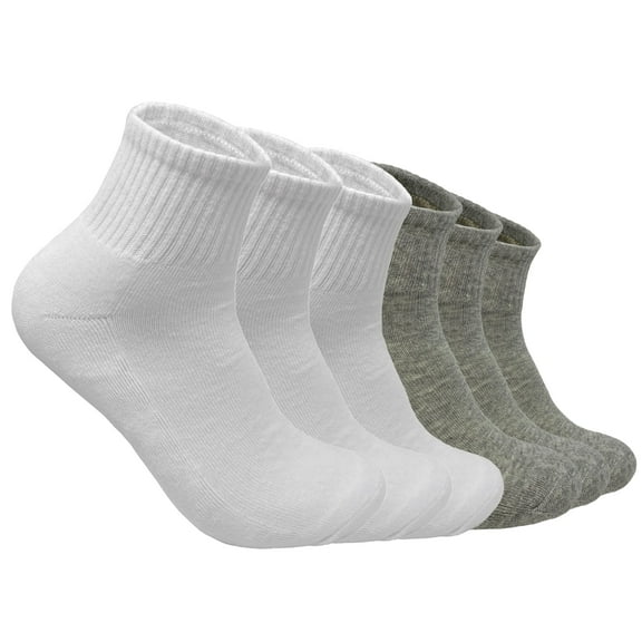 6 Pairs Men's Cotton Solid White Gray Athletic Cushioned Ankle Quarter Socks Size 10-13