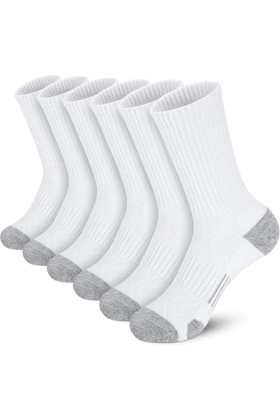 6 Pairs Men's Crew Socks Athletic Running Sports Socks, Cushioned Moisture Wicking, Breathable Arch Support