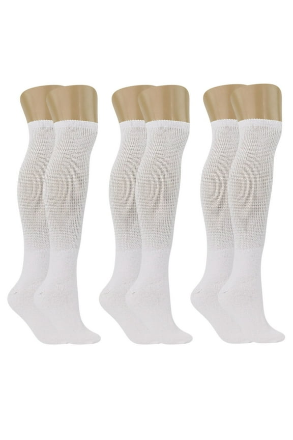6 Pairs Men's Diabetic Over The Calf CREW SOCKS ”circulatory Health ~OTC~Knee High" NEW ( White; Socks Size 10-13)