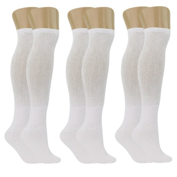 6 Pairs Men's Diabetic Over The Calf CREW SOCKS ”circulatory Health ~OTC~Knee High" NEW ( White; Socks Size 10-13)