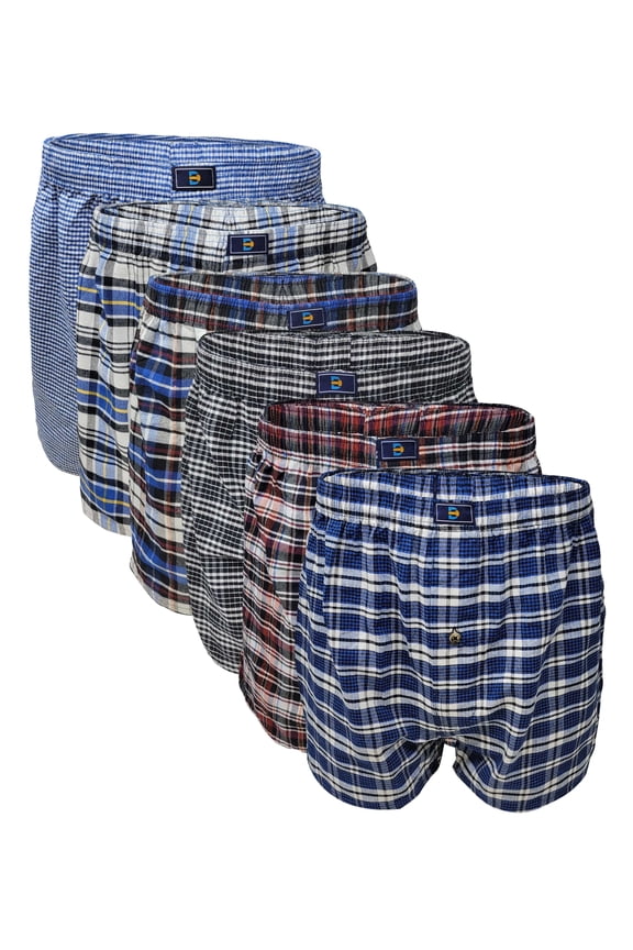 6 Pairs Men's Different Touch True Big and Tall USA Classic Design Plaid Woven Boxer Shorts Underwear 4X, XXXXL