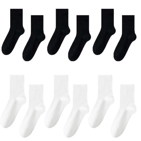 6 Pairs Men's Dress Socks Thin Black Cotton Crew Socks for Men Seamless Toe Classic Ribbed Cuff