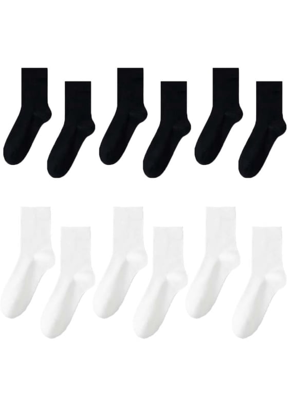 6 Pairs Men's Dress Socks Thin Black Cotton Crew Socks for Men Seamless Toe Classic Ribbed Cuff