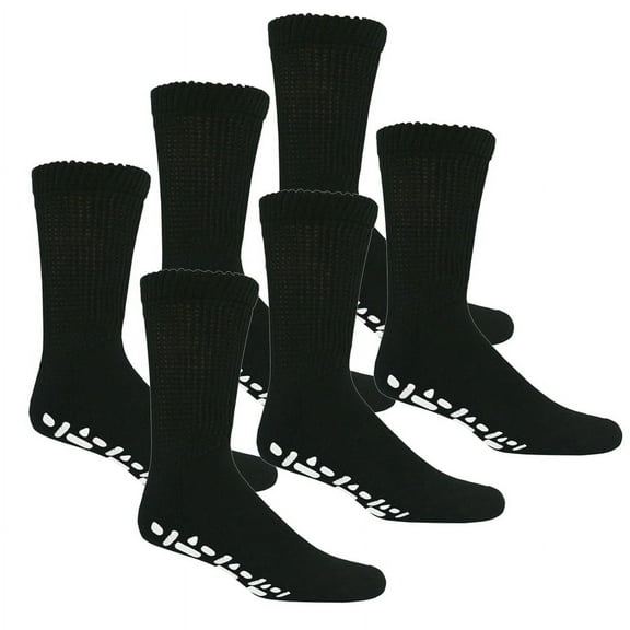 6 Pairs Men's Non-Skid Diabetic Cotton Crew Gripper Socks with Non Binding Top