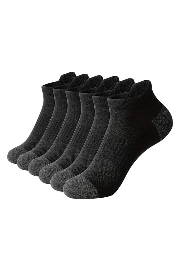6 Pairs Men's Striped Mesh Low Cut Athletic Socks, Heel Tab Design Breathable Lightweight Short Socks for Running Workout or Daily Sports, Cushioned and Sweat Wicking Black