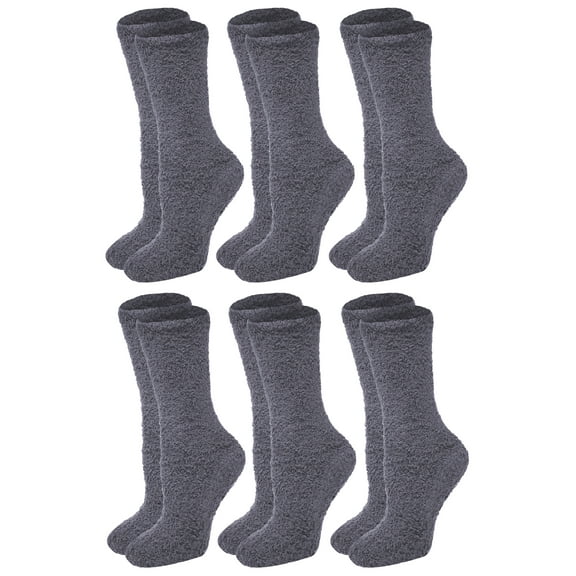 6 Pairs Men’s Women Soft Winter Cozy Fuzzy Slipper Socks, Soft Hospital Lounge Crew Socks