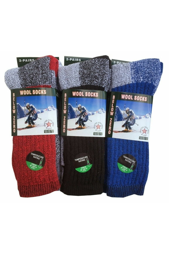 6 Pairs Men's Wool Thermal Socks Fits 10-13 Winter Outdoor "Heavy Duty" USA